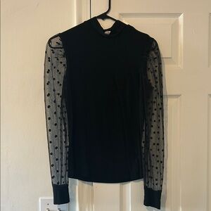 Black Top with Sheer Polka Dot Sleeves